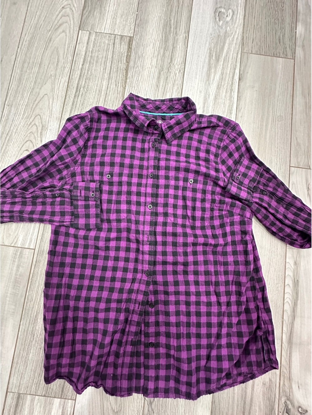 St. John's Bay Purple and Black Checkered Cotton Shirt, Size L